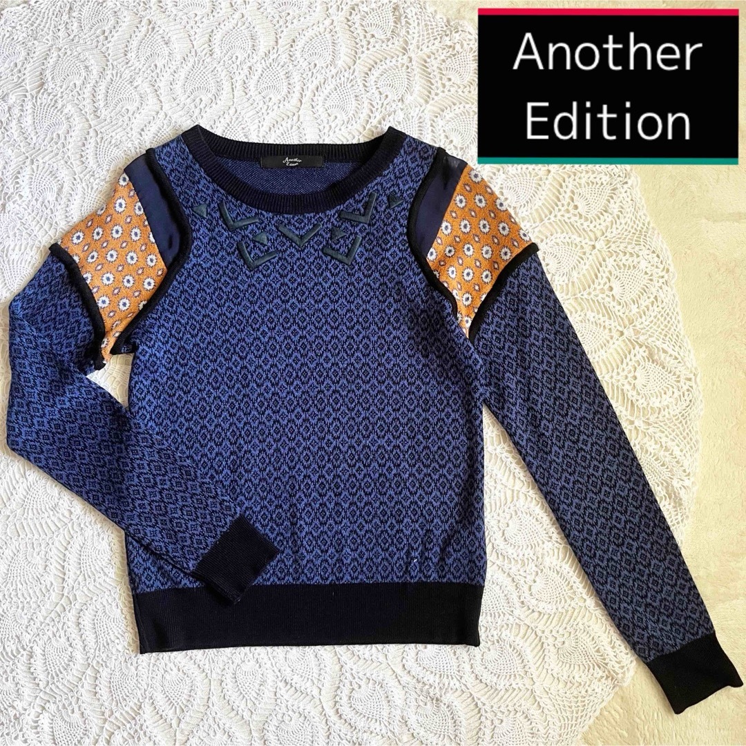 ANOTHER EDITION(アナザーエディション)のAnother Edition 肩空き シースルー シルク混 刺繍 ニット M レディースのトップス(ニット/セーター)の商品写真