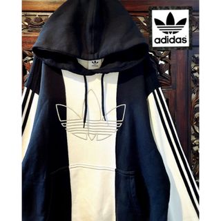 オリジナルス(Originals（adidas）)のアディダス 大きいサイズ バイカラー ビッグロゴ トレーナー パーカー ジャージ(パーカー)