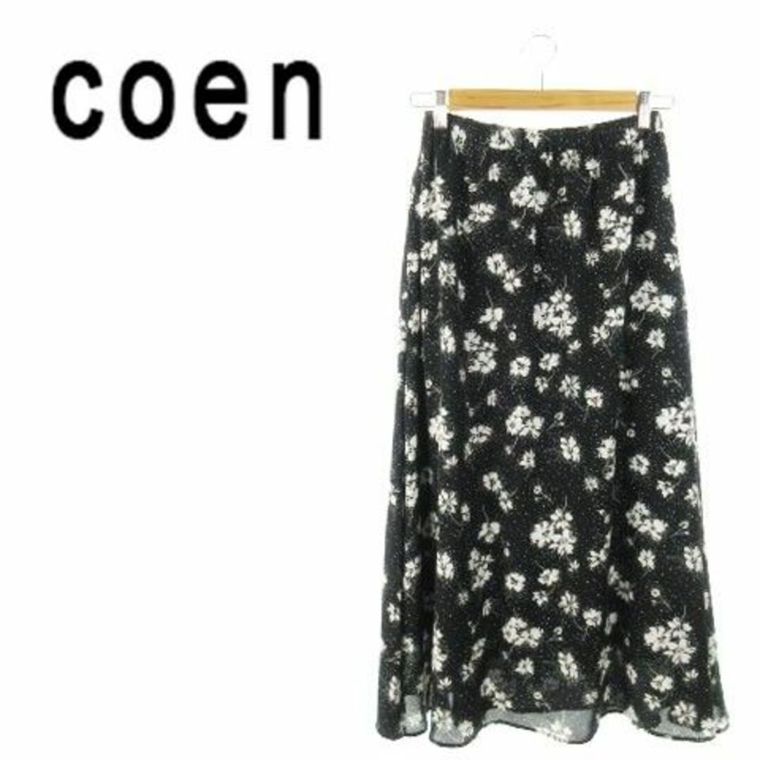 coen(コーエン)のコーエン ロングスカート 花柄 S 黒 220528AH18A レディースのスカート(ロングスカート)の商品写真
