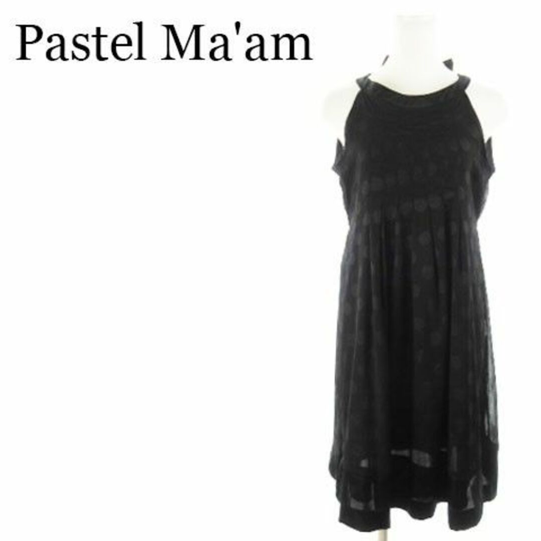 Pastel Ma'am(パステルマム)のパステルマム ひざ丈ノースリーブワンピース ドット F 黒 220425AH8A レディースのワンピース(ひざ丈ワンピース)の商品写真