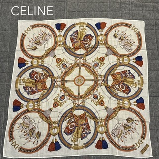 celine - CELINE セリーヌ 大判 シルクスカーフ フリンジ 花 リボン 