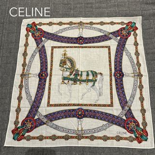 セリーヌ(celine)のCELINE セリーヌ 大判ハンカチ スカーフ 勲章 ロゴ 馬(バンダナ/スカーフ)