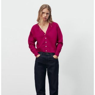 ザラ(ZARA)のZARA ビジューボタンニットカーディガン(カーディガン)