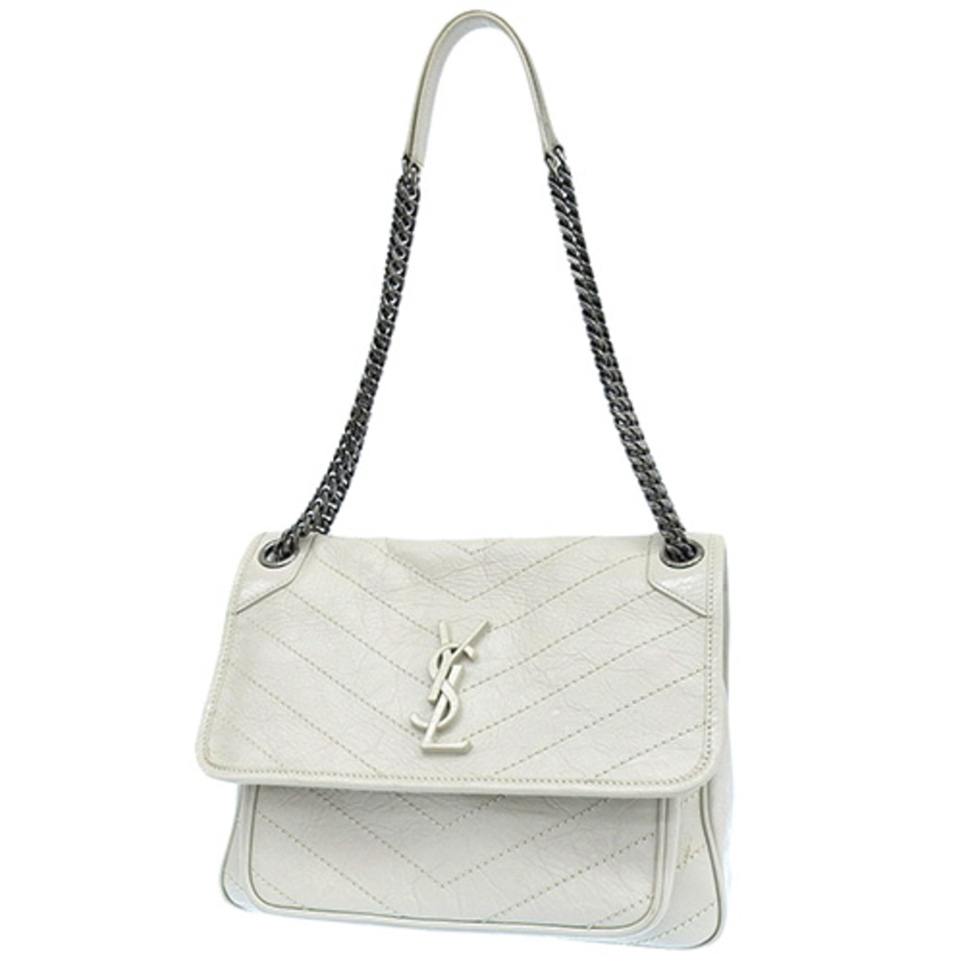 SAINT LAURENT - SAINT LAURENT PARIS(サンローランパリ) ニキ ミディアム チェーンショルダーバッグ ショルダーバッグ 2way 斜め掛け 肩掛け YSLロゴ ヴィンテージレザー アイボリー マットシルバー金具 レディース 40802078069【中古】【アラモード】