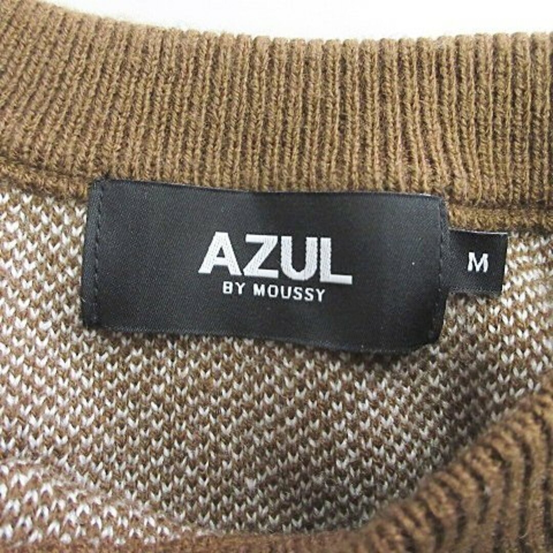AZUL by moussy(アズールバイマウジー)のアズールバイマウジー ニット セーター 長袖 丸首 ジャガード チェック 茶 M メンズのトップス(ニット/セーター)の商品写真