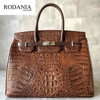 【美品】RODANIA クロコダイル ブラウン ベルトデザイン ハンドバッグ