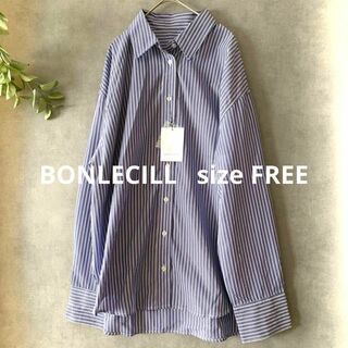 【新品未使用】BONLECILL オーバーサイズシャツ ブルーストライプ(シャツ/ブラウス(長袖/七分))