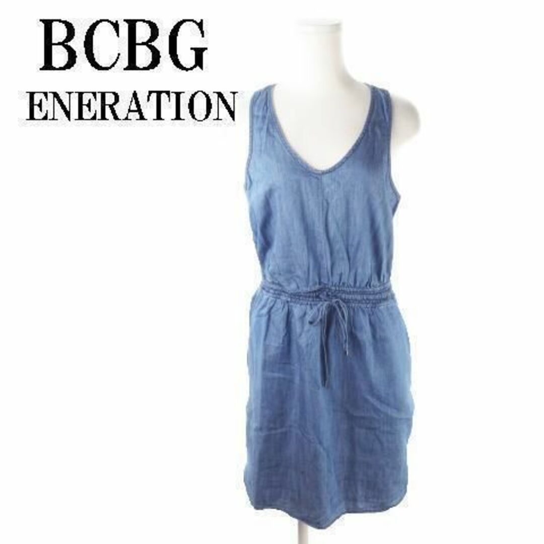 BCBG ワンピース デニム ノースリーブ XS 青 210301YH9A レディースのワンピース(ひざ丈ワンピース)の商品写真