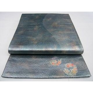 平和屋野田店■六通柄袋帯　ふくれ織　ワンポイント　草花丸文　金糸　逸品　n-qw0900(帯)