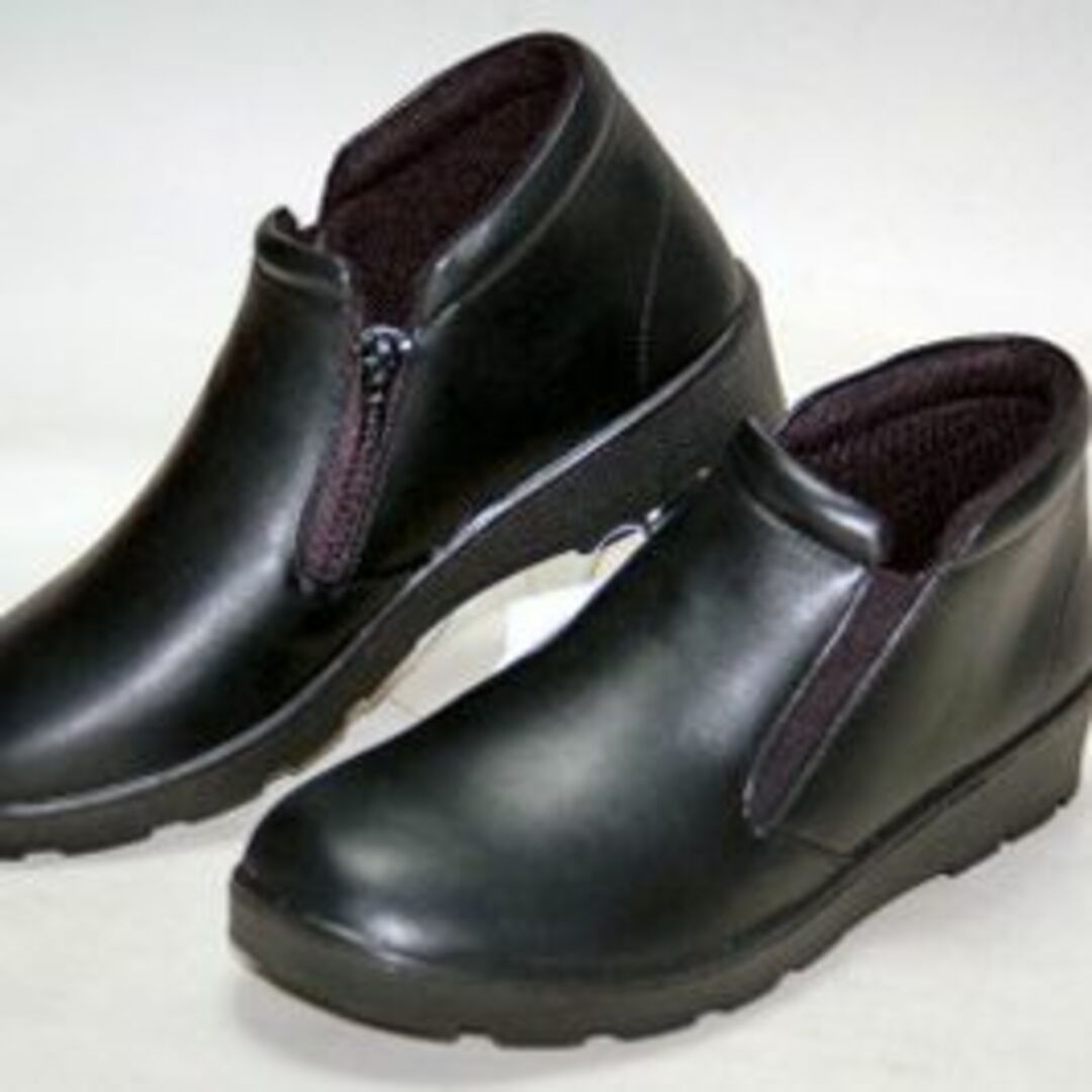 【軽量】通勤に！ソフト合皮ショートブーツ #6704 黒 24.5cm ◆新品 レディースの靴/シューズ(ブーツ)の商品写真