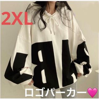 レディース トップス　パーカー　春　オーバーサイズ カジュアル  白　2XL (パーカー)