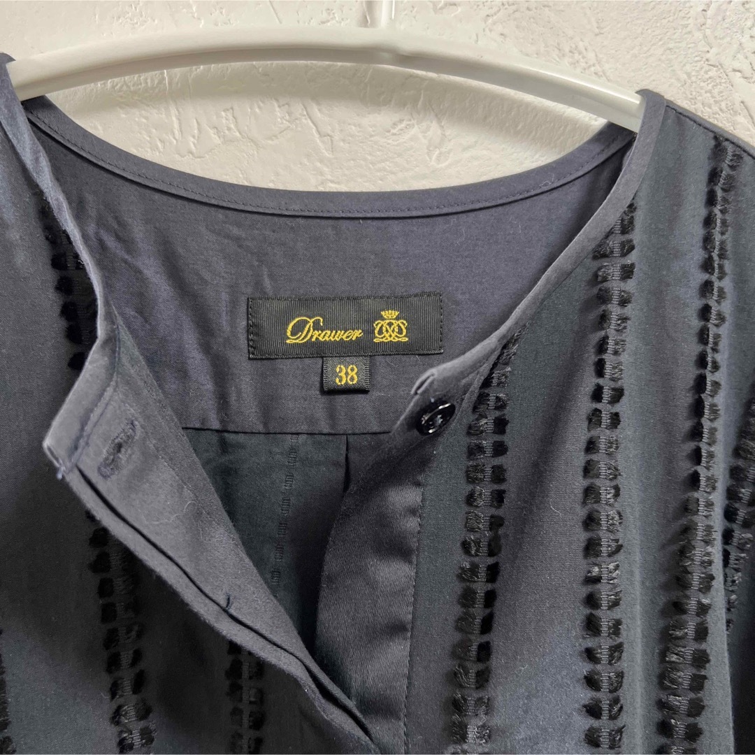 Drawer(ドゥロワー)のDRAWER  カットジャカードノーカラーシャツ レディースのトップス(シャツ/ブラウス(長袖/七分))の商品写真