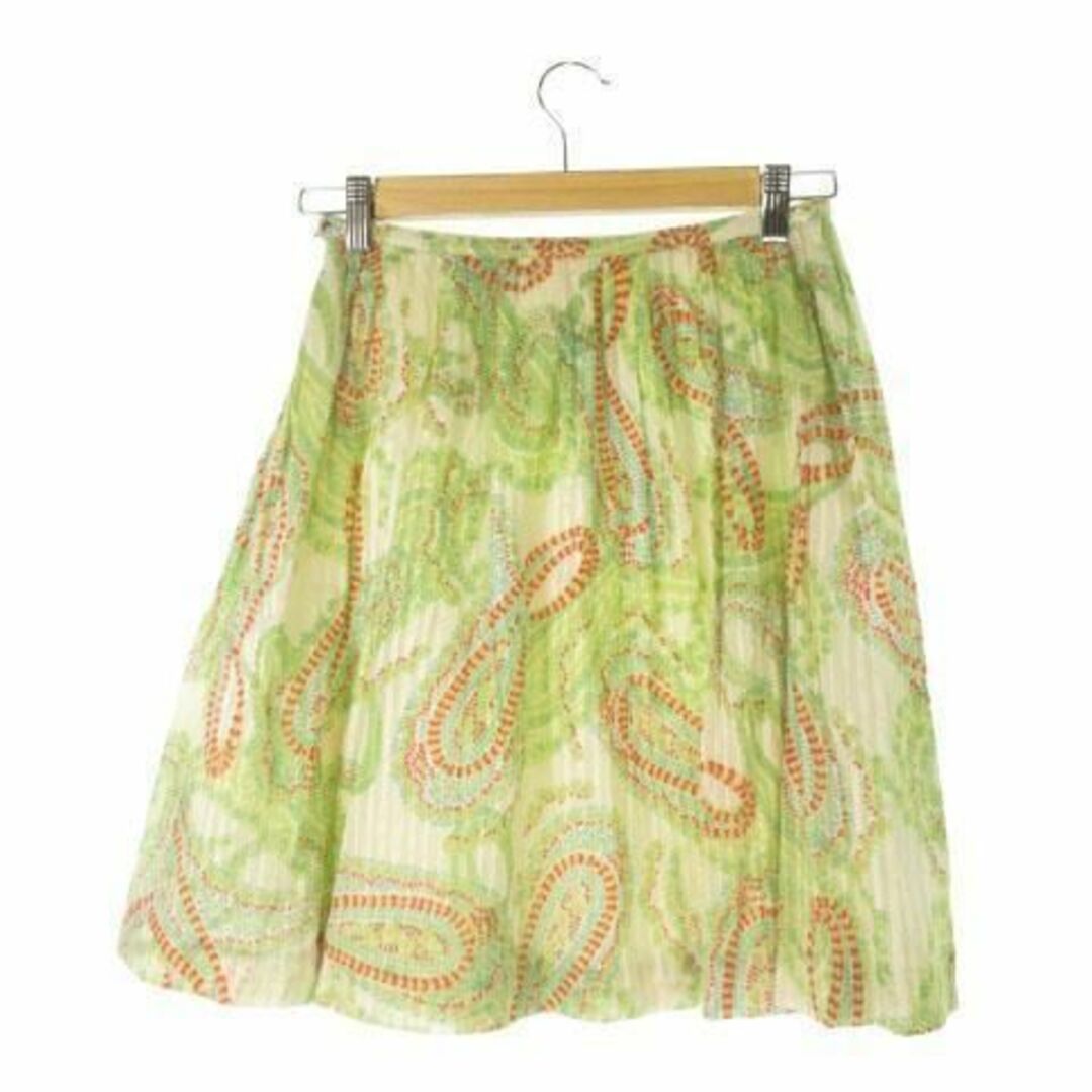 MACPHEE(マカフィー)のマカフィー ギャザースカート ひざ丈 総柄 36 緑 210308IK1A レディースのスカート(ひざ丈スカート)の商品写真
