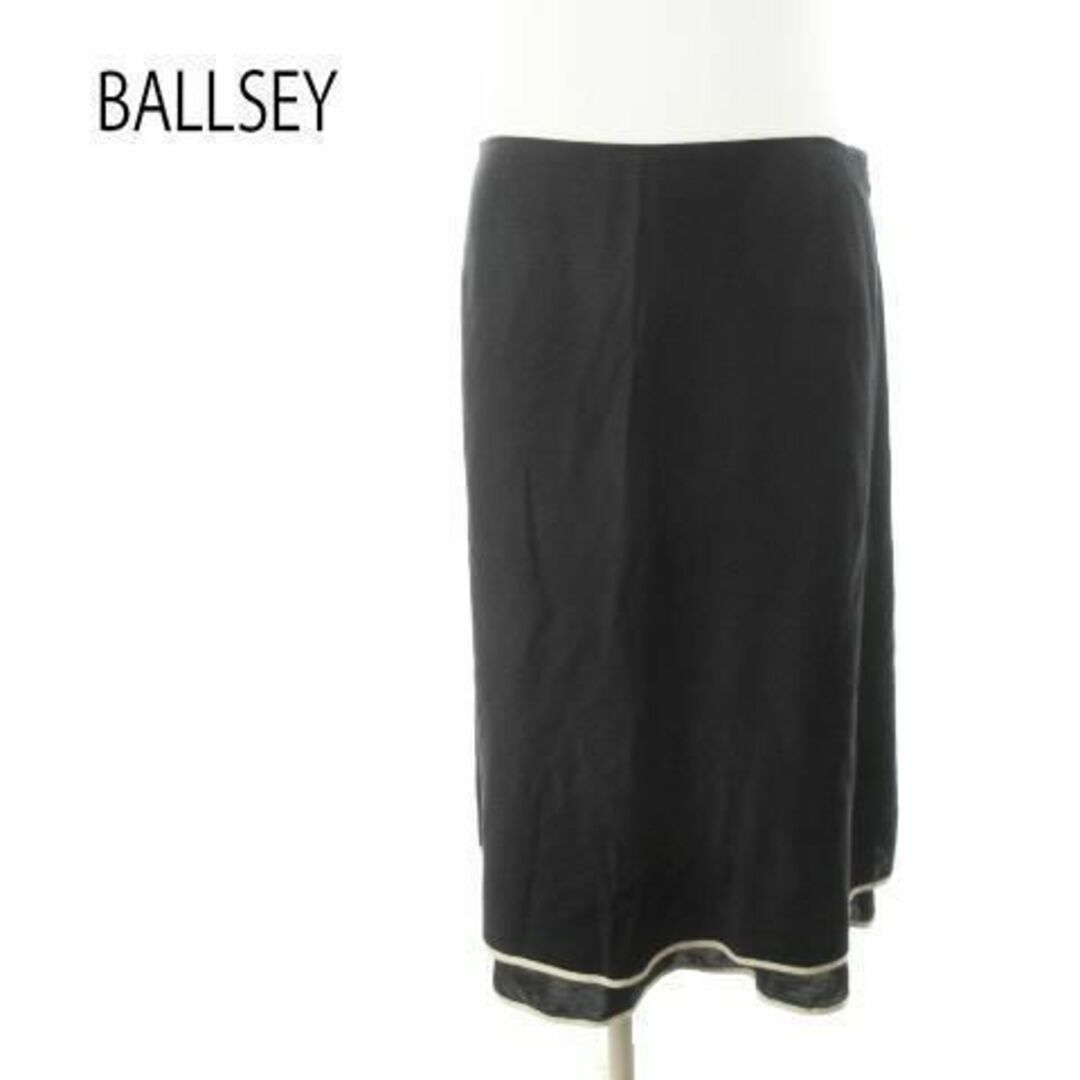Ballsey(ボールジィ)のボールジィ ひざ丈スカート タイト シルク 38 黒 210603MN1A レディースのスカート(ひざ丈スカート)の商品写真