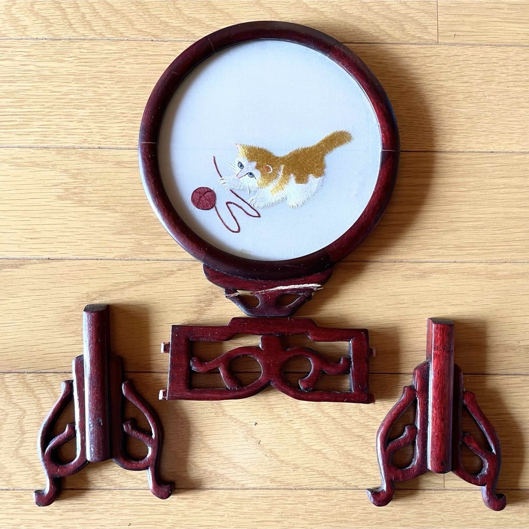 アンティーク中国美術 工芸品 中国蘇州 刺繍 猫 ねこ 両面刺繍 アンティーク中国美術 工芸品 中国蘇州 刺繍 猫 ねこ 両面刺繍