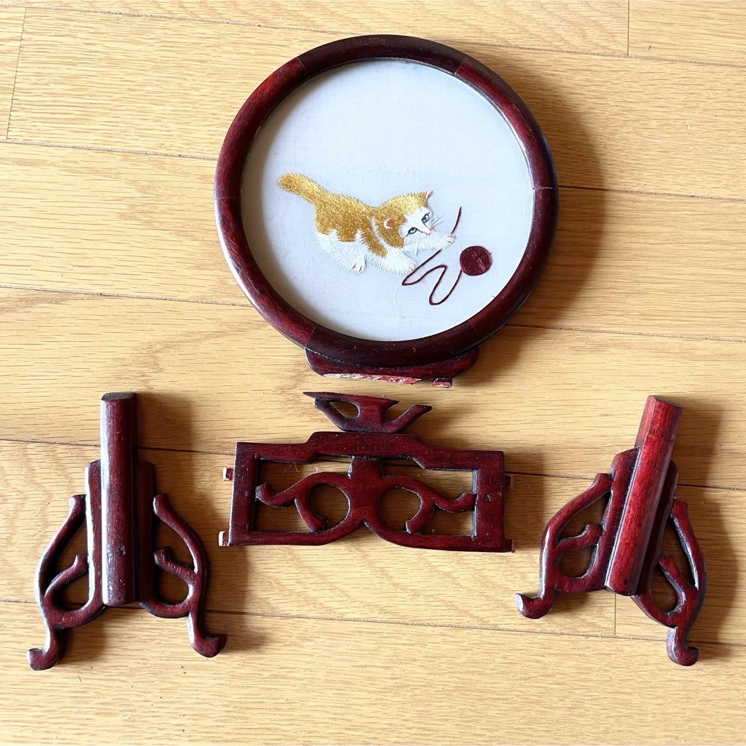 アンティーク中国美術 工芸品 中国蘇州 刺繍 猫 ねこ 両面刺繍 アンティーク中国美術 工芸品 中国蘇州 刺繍 猫 ねこ 両面刺繍