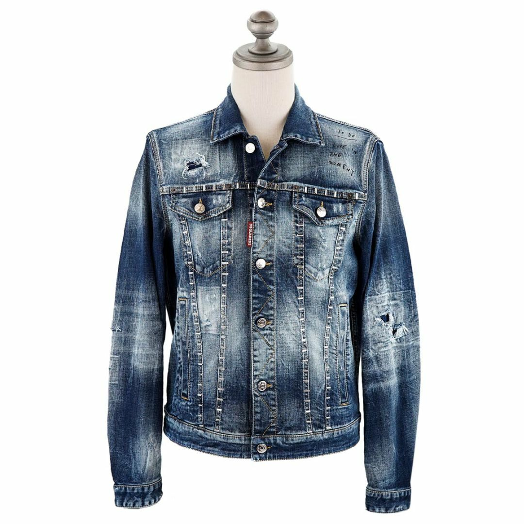 DSQUARED2(ディースクエアード)のDSQUARED2 ディースクエアード デニムジャケット S74AM1356 S30664 STAPLED MEDIUM STAPLED CLEAN WASH DAN JEAN メンズ ブルー サイズ48/M メンズのジャケット/アウター(Gジャン/デニムジャケット)の商品写真