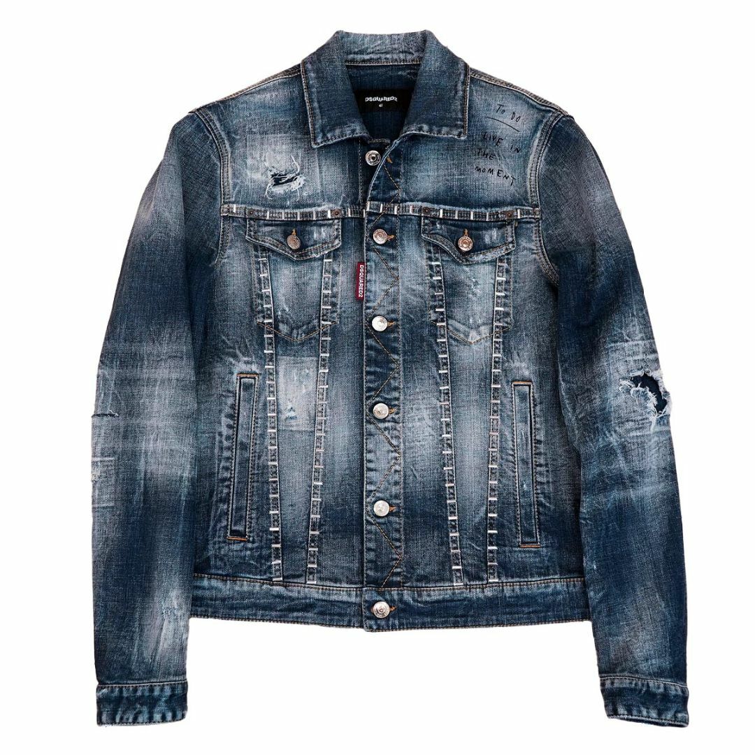 DSQUARED2(ディースクエアード)のDSQUARED2 ディースクエアード デニムジャケット S74AM1356 S30664 STAPLED MEDIUM STAPLED CLEAN WASH DAN JEAN メンズ ブルー サイズ48/M メンズのジャケット/アウター(Gジャン/デニムジャケット)の商品写真