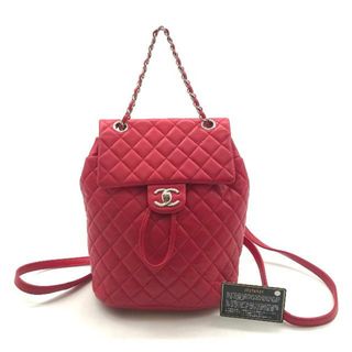 シャネル(CHANEL)の美品 CHANEL シャネル マトラッセ ラムスキン チェーン リュック レッド 22番台 k1095(リュック/バックパック)