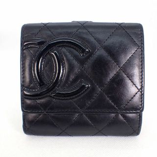 美品 箱付き シャネル CHANEL カンボンライン 折り財布 黒 ブラック2箇所ポケット