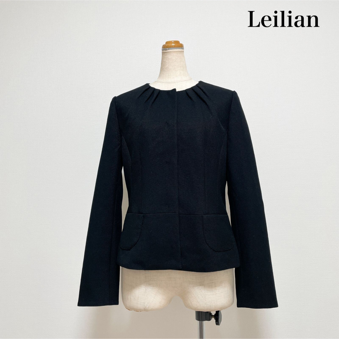 leilian(レリアン)のLeilian ノーカラージャケット ツイード 黒 お仕事 セレモニー 卒入学 レディースのジャケット/アウター(ノーカラージャケット)の商品写真