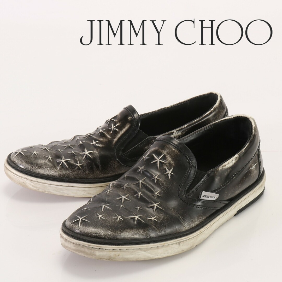 JIMMY CHOO(ジミーチュウ)の美品 ジミーチュウ レザー スター スリッポン スニーカー シューズ ブラック 人気 流行 かっこいい おしゃれ メンズ AAB 0330-5T5 メンズの靴/シューズ(スニーカー)の商品写真