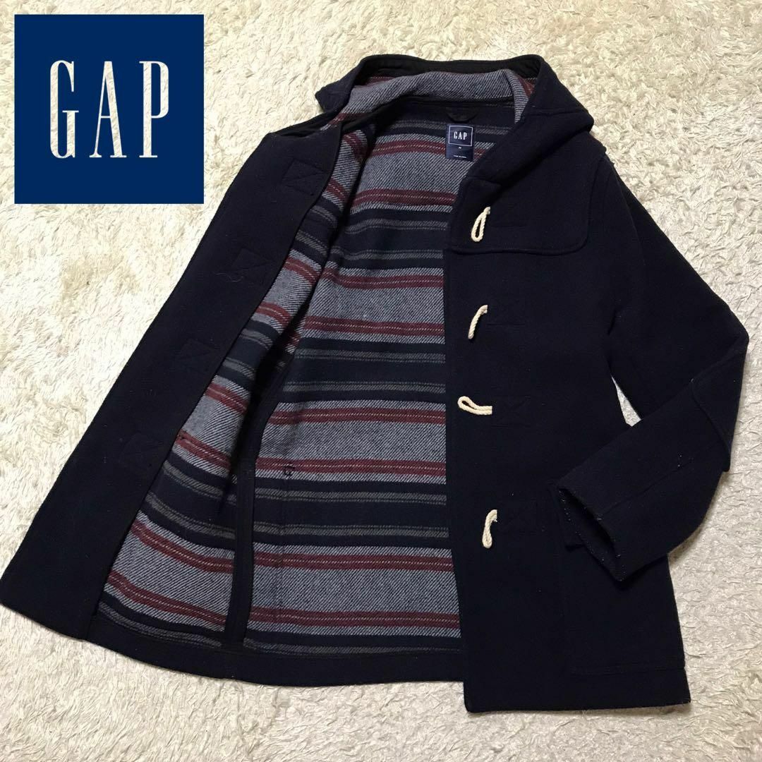 GAP(ギャップ)の【ウール混】ギャップ　ダッフルコート　ネイビー　厚手　裏ボーダー　H632 メンズのジャケット/アウター(ダッフルコート)の商品写真