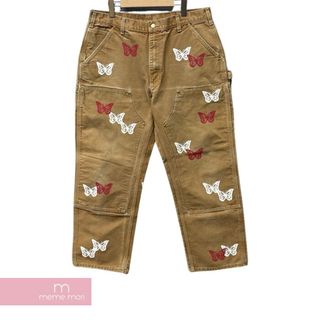 ABOUT DREAMS Butterfly Double Knee Pants アバウトドリームズ バタフライダブルニーパンツ ペインター バタフライプリント 蝶 総柄 リメイク 加工 ジップフライ カーハートボディ ブラウンベージュ サイズ35 1/2 【240129】【中古-B】【me04】(スラックス/スーツパンツ)