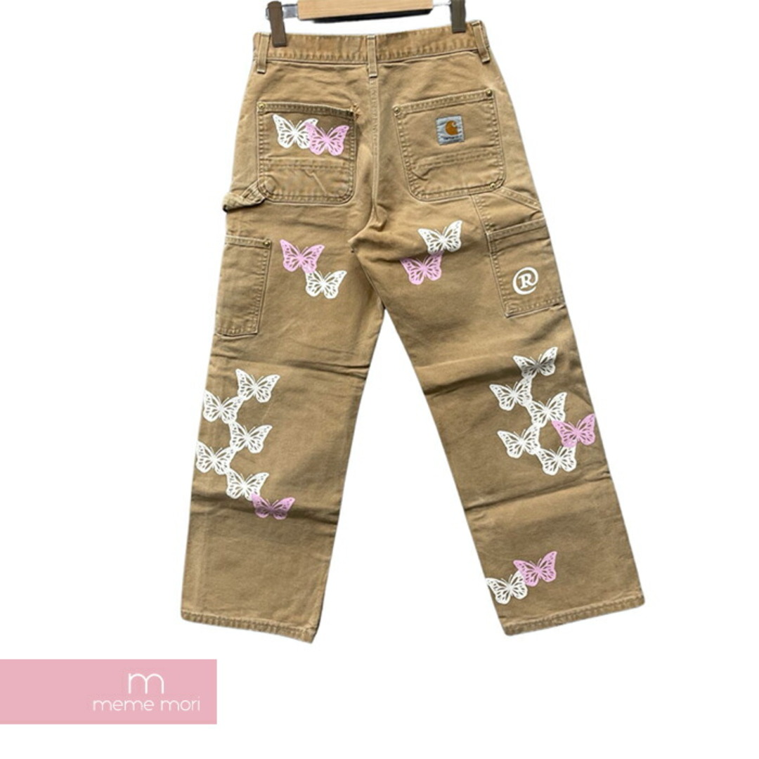 ABOUT DREAMS Butterfly Double Knee Pants アバウトドリームズ バタフライダブルニーパンツ ペインター バタフライプリント 蝶 総柄 リメイク 加工 ジップフライ カーハートボディ ベージュ サイズ28 【240129】【中古-B】【me04】 メンズのスーツ(スラックス/スーツパンツ)の商品写真