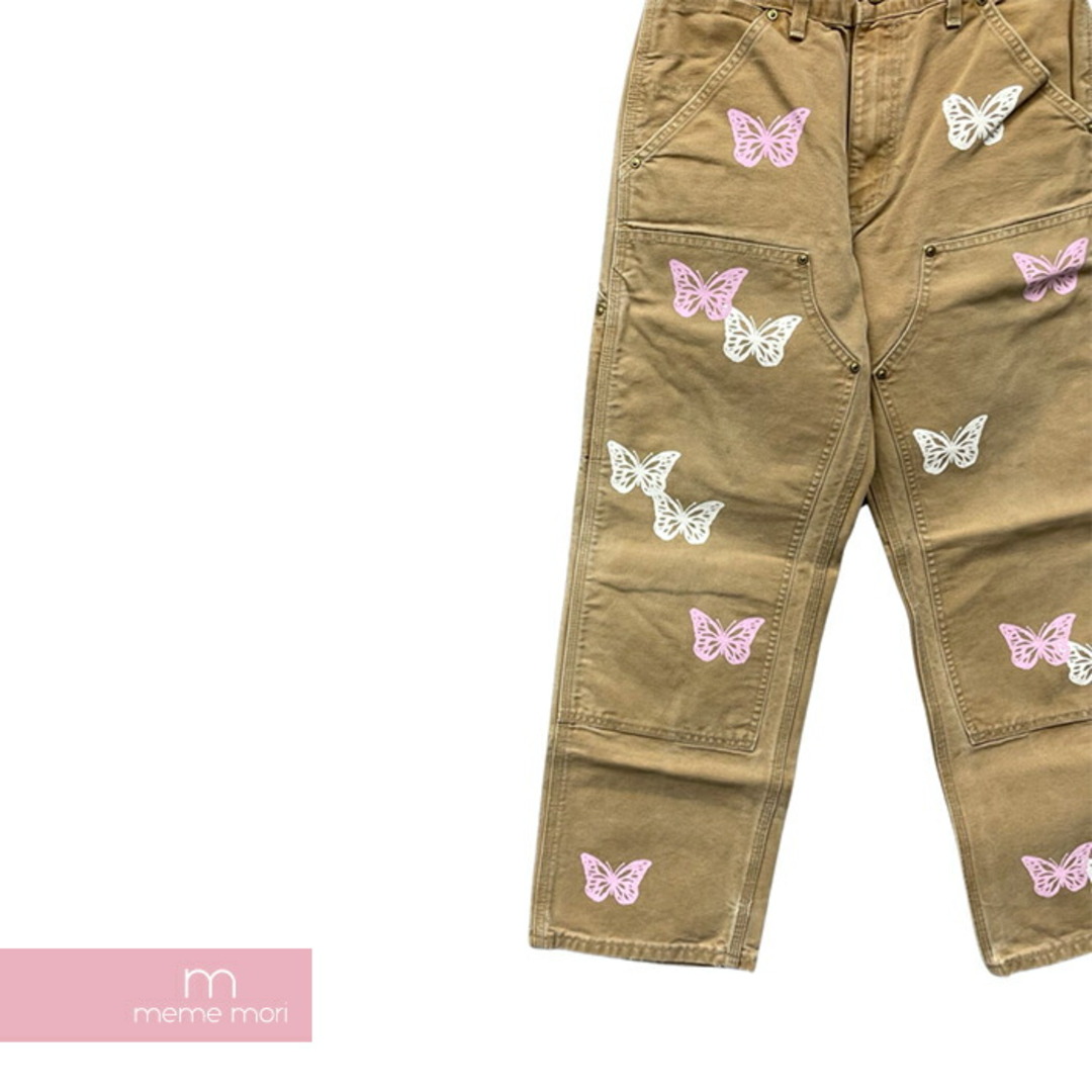 ABOUT DREAMS Butterfly Double Knee Pants アバウトドリームズ バタフライダブルニーパンツ ペインター バタフライプリント 蝶 総柄 リメイク 加工 ジップフライ カーハートボディ ベージュ サイズ28 【240129】【中古-B】【me04】 メンズのスーツ(スラックス/スーツパンツ)の商品写真