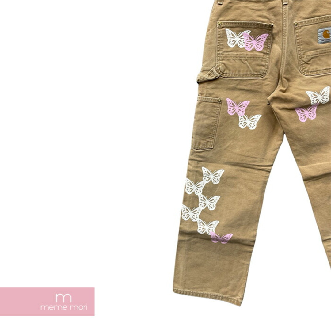 ABOUT DREAMS Butterfly Double Knee Pants アバウトドリームズ バタフライダブルニーパンツ ペインター バタフライプリント 蝶 総柄 リメイク 加工 ジップフライ カーハートボディ ベージュ サイズ28 【240129】【中古-B】【me04】 メンズのスーツ(スラックス/スーツパンツ)の商品写真