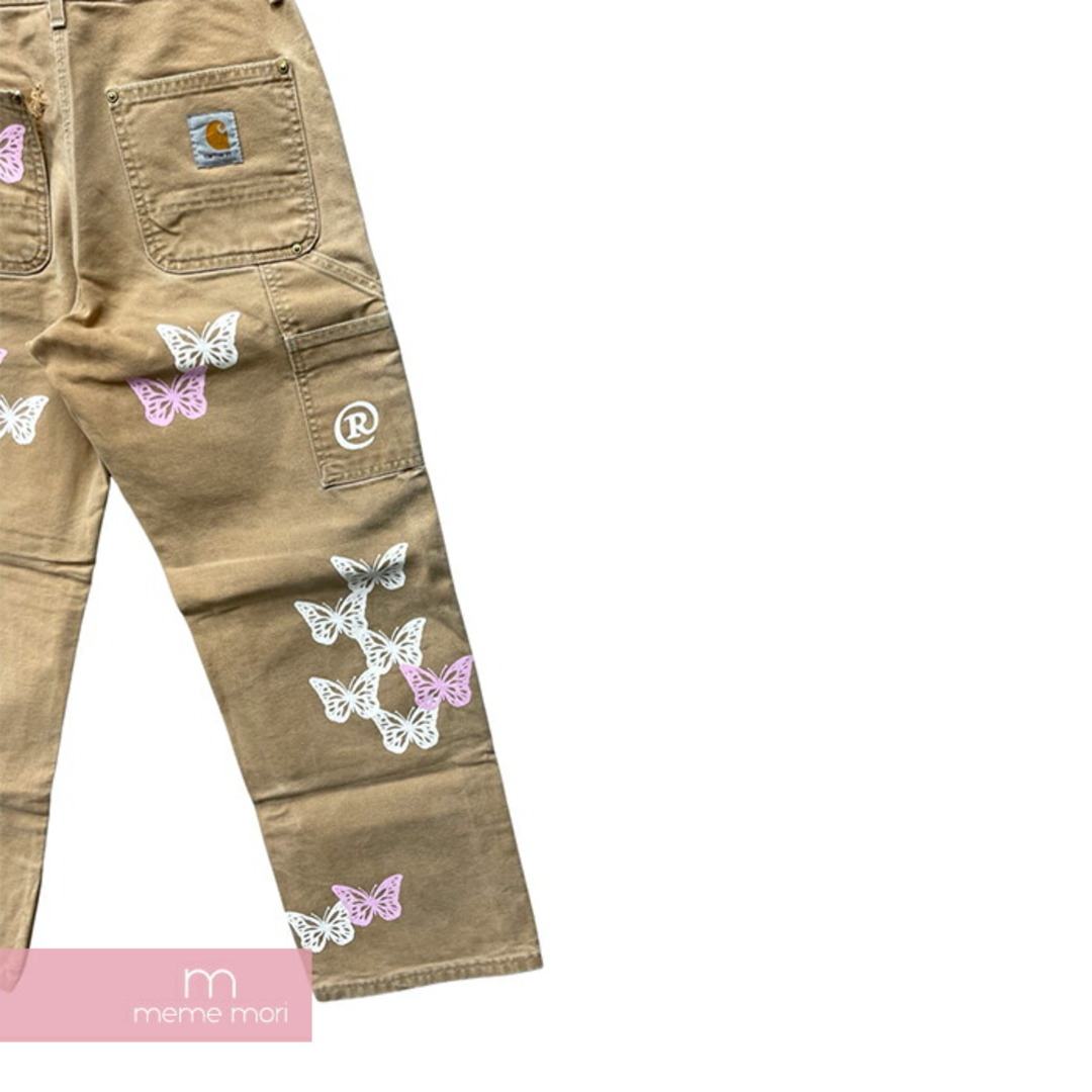 ABOUT DREAMS Butterfly Double Knee Pants アバウトドリームズ バタフライダブルニーパンツ ペインター バタフライプリント 蝶 総柄 リメイク 加工 ジップフライ カーハートボディ ベージュ サイズ28 【240129】【中古-B】【me04】 メンズのスーツ(スラックス/スーツパンツ)の商品写真