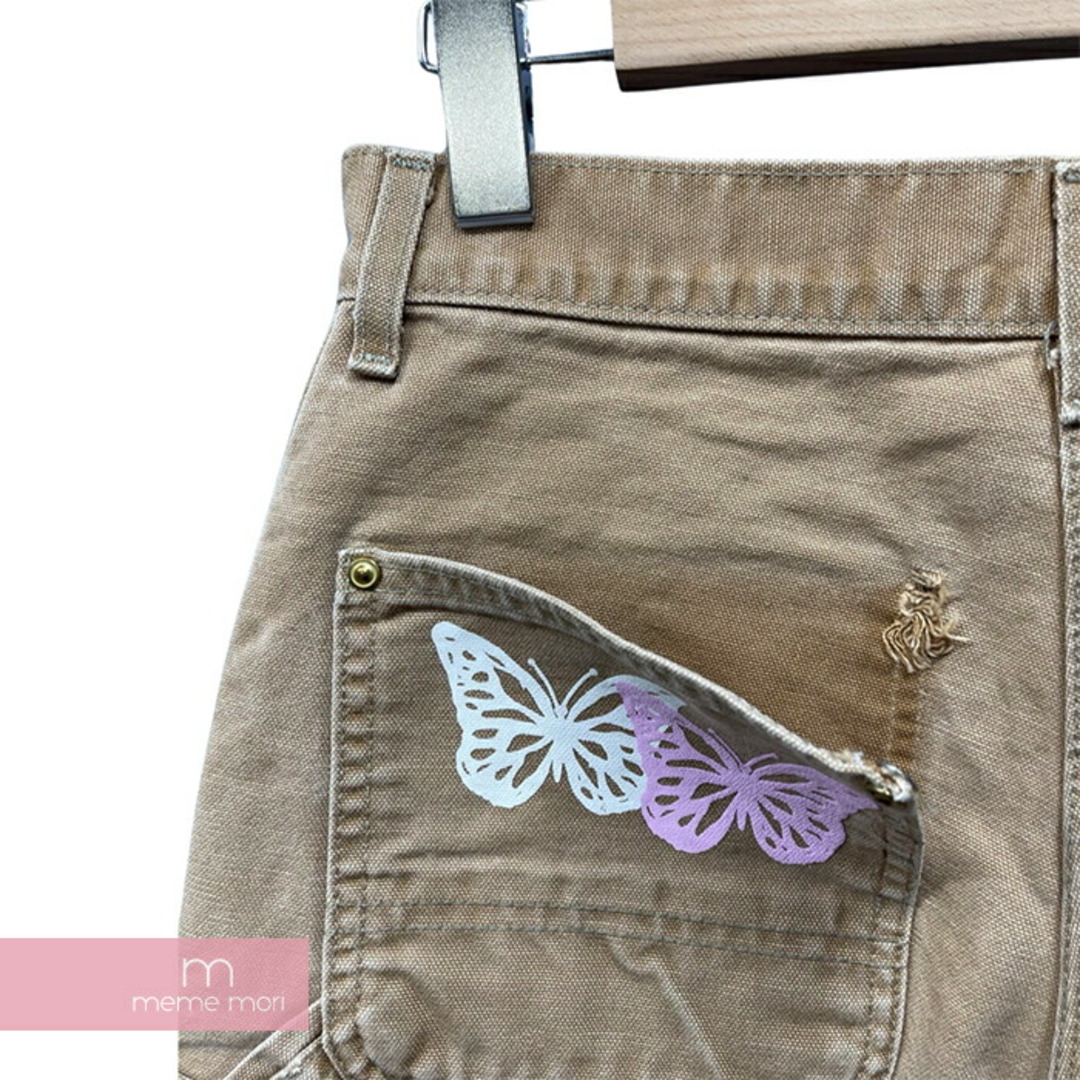 ABOUT DREAMS Butterfly Double Knee Pants アバウトドリームズ バタフライダブルニーパンツ ペインター バタフライプリント 蝶 総柄 リメイク 加工 ジップフライ カーハートボディ ベージュ サイズ28 【240129】【中古-B】【me04】 メンズのスーツ(スラックス/スーツパンツ)の商品写真