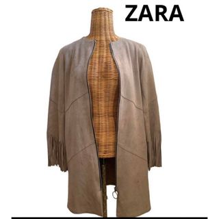 ザラ(ZARA)のキレイめカジュアル ZARAザラ　スエード調　ジップアップ 袖フリンジ　アウター(ブルゾン)