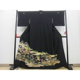 平和屋野田店■豪華黒留袖　御所車平安人物風景文　金彩　逸品　n-yc5182(着物)