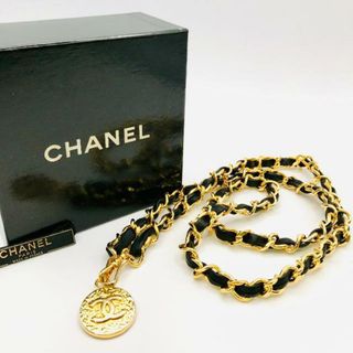 シャネル(CHANEL)のCHANEL シャネル ココマーク コイン レザー GP チェーン ベルト 服飾小物 ブラック 美品 k569(ベルト)