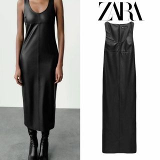 ザラ(ZARA)の1 ZARA フェイクレザー ミディワンピース S(ロングワンピース/マキシワンピース)