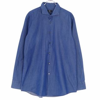 ヒューゴボス(HUGO BOSS)の美品 ヒューゴボス HUGO BOSS シャツ デニムシャツ ロングスリーブ 長袖 コットン トップス メンズ 44(S相当) インディゴブルー(シャツ)