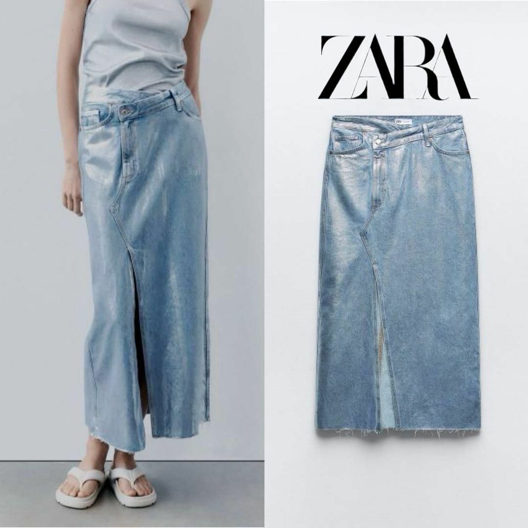 ZARA(ザラ)の11 ZARA TRF アシンメトリー デニムメタリックスカート XS レディースのスカート(ロングスカート)の商品写真