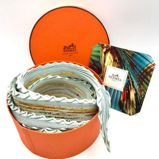 エルメス(Hermes)のHERMES エルメス プリーツ カレ スカーフ ブルー 美品 k661(バンダナ/スカーフ)