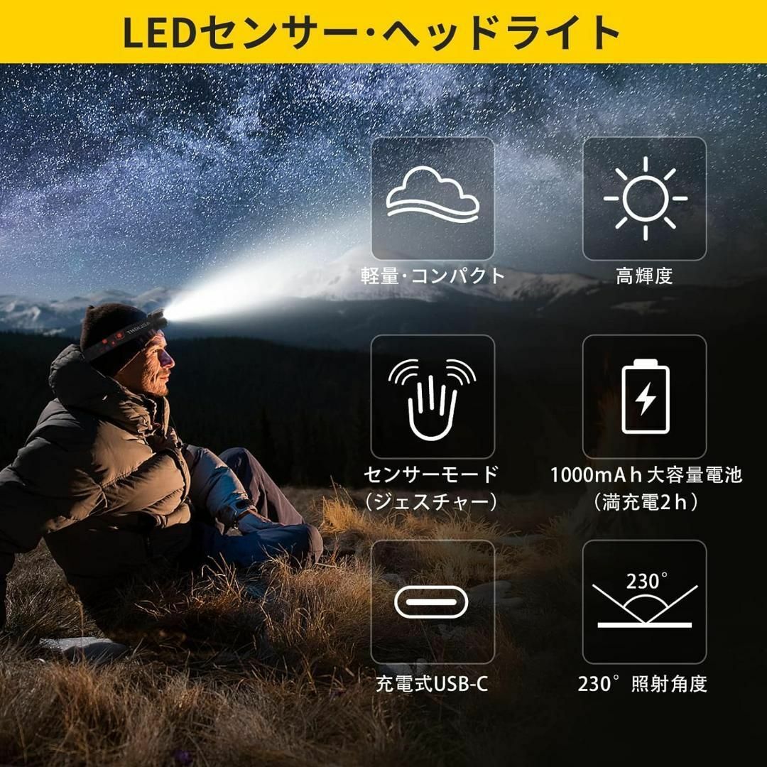 ❤️大特価❤️ヘッドライト 充電式 アウトドア用 LEDヘッドランプ メンズのジャケット/アウター(ノーカラージャケット)の商品写真