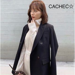 アニュアンス(ánuans)の美品☆ 中村麻美CACHEC カシミヤ混タートルニットワンピース　モカ即完売(ロングワンピース/マキシワンピース)