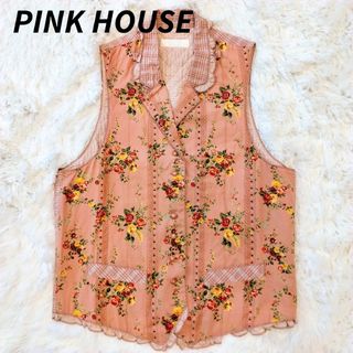 ピンクハウス(PINK HOUSE)の【美品】ピンクハウス ベスト ジレ 薔薇柄 チェック柄 キルティング(ベスト/ジレ)