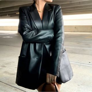 ザラ(ZARA)のZARA | Faux Leather Blazer (Brown)(テーラードジャケット)