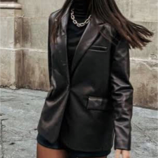 ザラ(ZARA)のZARA | Faux Leather Blazer (Black)(テーラードジャケット)