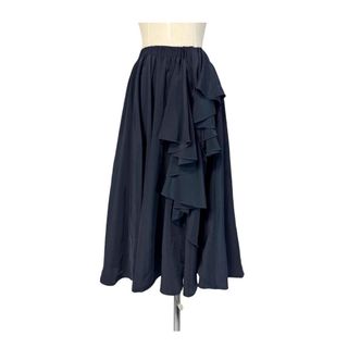 ランバンオンブルー(LANVIN en Bleu)のLANVIN ふんわり立体フリル装飾 ウエスト伸縮イージーフレアスカート(ひざ丈スカート)