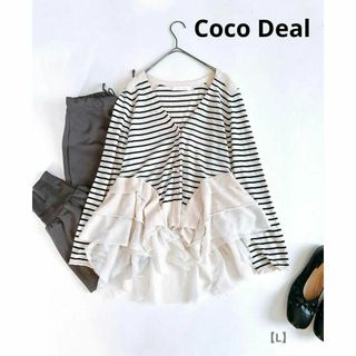 ココディール(COCO DEAL)のココディール COCODEAL シフォンフリル ペプラム ボーダーカーディガン(カーディガン)