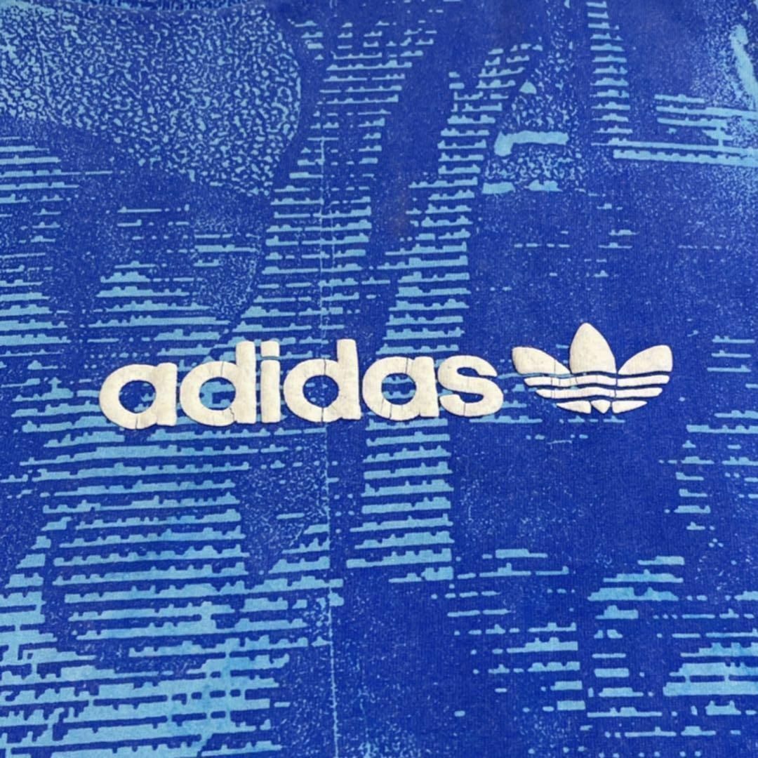 adidas(アディダス)の80s USA製 adidas アディダス Tシャツ ブルー 総柄 ロゴ バスケ メンズのトップス(Tシャツ/カットソー(半袖/袖なし))の商品写真