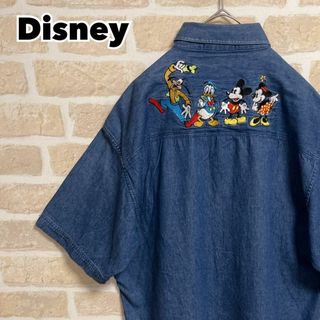 ディズニー(Disney)の90s Disney ディズニー デニムシャツ 半袖 ミッキーフレンズ 刺繍 M(シャツ)