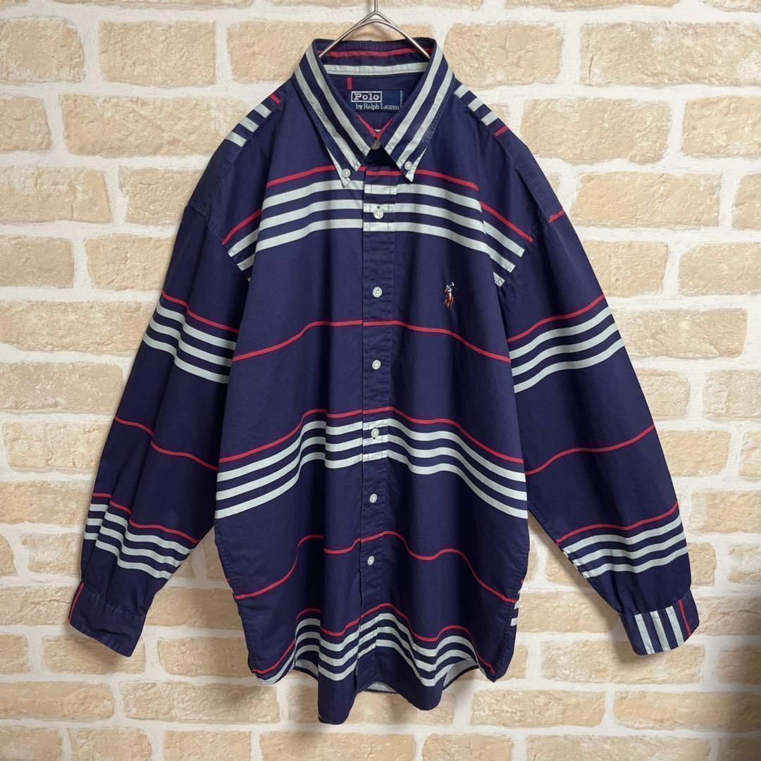 POLO RALPH LAUREN(ポロラルフローレン)のPOLO RALPH LAUREN シャツ 長袖 ボーダー ネイビー 刺繍ロゴ メンズのトップス(シャツ)の商品写真